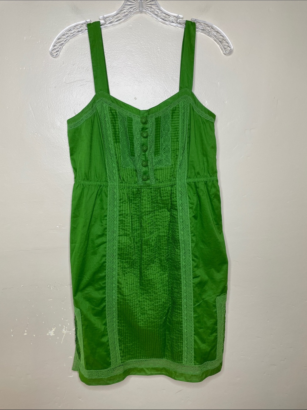 GIANNE BINI Green Sundress JENNY SQUARE NECK Cotton Boho Chic Lace Trim 4